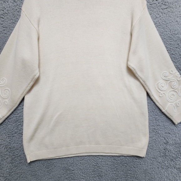 Vintage Outlander Sweater Womens 1X Cream Floral Wool Blend Embroidered Pullover - Picture 9 of 11